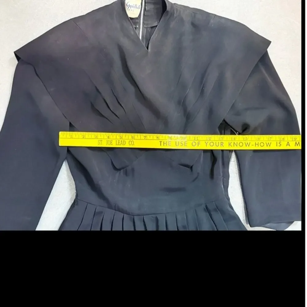 Vintage Junior Guild Original crepe black dress XS/S 1940's pristine - Picture 6 of 9